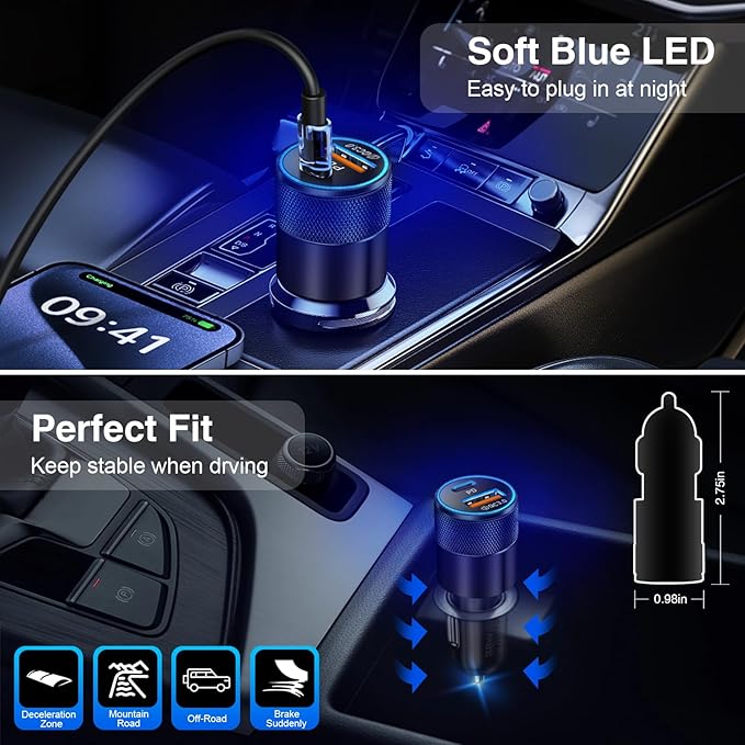 USB C Wall/Car Charger,38W Dual USB-C+USB-A Cigarette Lighter Adapter, 20W Fast Charging Block+2 X 6FT Type-C Cables for iPhone 16,16e,15,Samsung S25, S24 Ultra Pixel Cargador para Carro Plug