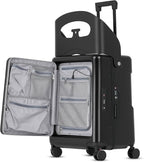 advwin 20" Carry-On Luggage with Seat for Kids & Adults, Lightweight Hardside Ride-On Suitcase with Front Opening, TSA Lock, 360° Spinner Wheels (Black, 20-inch)