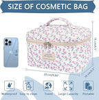 Gosect Large Makeup Bag, Cute Cosmetic Bag for Women Girls, Floral Coquette Aesthetic Toiletry Bag, Travel Make Up Organizer Bag (Purple Flower)