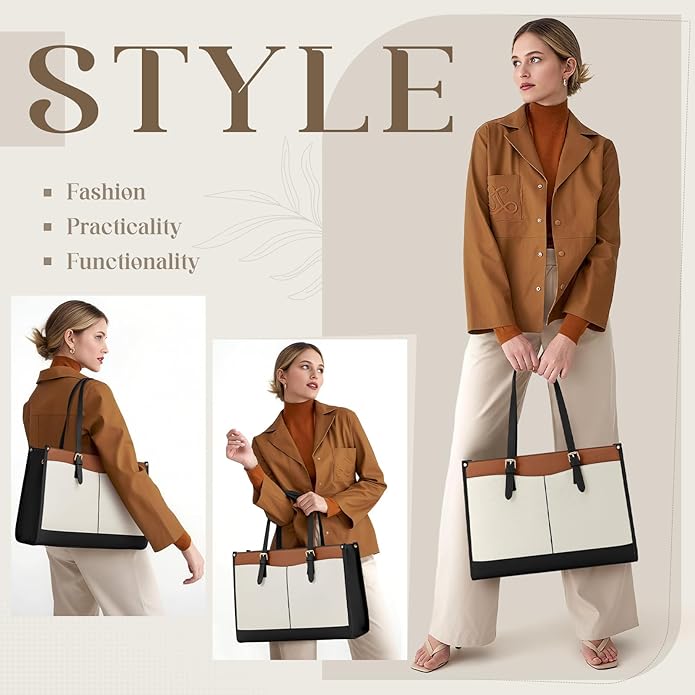 Laptop Bag for Women with Insulated Lunch Compartment 15.6 Inch Pu Leather Work Tote Computer Briefcase Bag for Office