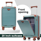 5 Piece Luggage Set w/TSA Locks & USB Port, Front Opening Hard Shell Luggage Sets, Expandable Suitcase Set with Wheels and Cup Holder(20"/24"/28") (Blue Green)