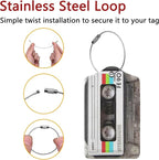 GACCAP 2 Pack Luggage Tags for Suitcase, Privacy Cover ID Label with Stainless Steel and Address Card for Travel Bag Backpack Cruise Ship Essentials Tag Women Men - Retro Cassette Tape