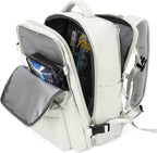 WONHOX Large Travel Backpack Women, Carry On Backpack, Hiking Backpack Waterproof Outdoor Sports Rucksack Casual Daypack with USB Charging Port Shoes Compartment, Moon White