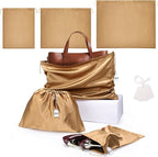 Ewen 3pcs Satin Drawstring Storage Pouch in Small Medium Large Sizes, Dustproof Packing Bag with Blank Tags for Closet Home Organization, Dark Brown Dustbags for Handbags Travel Essentials Shoes Purse