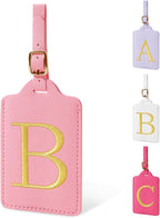 Personalized Initial Luggage Tags for Suitcase, Pink Leather Cute Luggage Tags with Privacy Cover Name Card, Embroidered Custom Monogrammed Luggage Tag Travel Bag Baggage Tags Gifts for Women Kids(B)