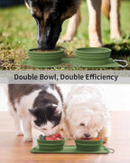 Collapsible Portable 2-in-1 Dog Bowl, Integrated Travel Dog/Cat Food Water Bowl, Silicone Foldable Expandable Bowl with Carabiner - Anti-Spill and Anti-Skid - for Camping/Traveling LPFLASAT (Green)