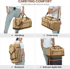 Gym Bag for Men and Women with Shoe & Laptop Compartment, 3-in-1 Sports Travel Duffel Bag Anti-Theft Weekender Carry-on Backpack for Airplane & Workout, Overnight Travel Bag, 35L, Khaki, Medium