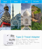 HANYCONY US to India Plug Adapter, Type D Travel Adapter with 3 Outlets 4 USB Ports(2 USB C), India Power Travel Adapter for USA to India, Bangladesh, Maldives, Pakistan