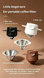 Portable Pour Over Coffee Dripper with Double Layer Stainless Steel Filter, Foldable Reusable Coffee Maker, No Paper Needed, Travel Coffee Filter for Mug, Office & Camping (Brown)