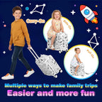 Kids Ride-On Suitcase with Cute Ears, DIY Graffiti Coloring Design, 20" Carry-On Luggage with 4 Spinner Wheels, Pull Rope & Combination Lock – Rideable Travel Case for Toddlers & Children(White)