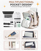 Travel Backpack Carry on Flight Approved Mochila De Viaje Personal Item Backpack for Airlines Frontier Airlines Personal Item Bag Large Backpack for Travel Backpacks for Men Women Beige with Brown
