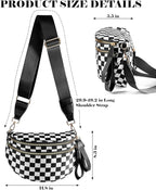 Black and White Checkered Crossbody Bag Bum Bag for Women,Spacious Checkered Purse Fanny Packs Belt Bag
