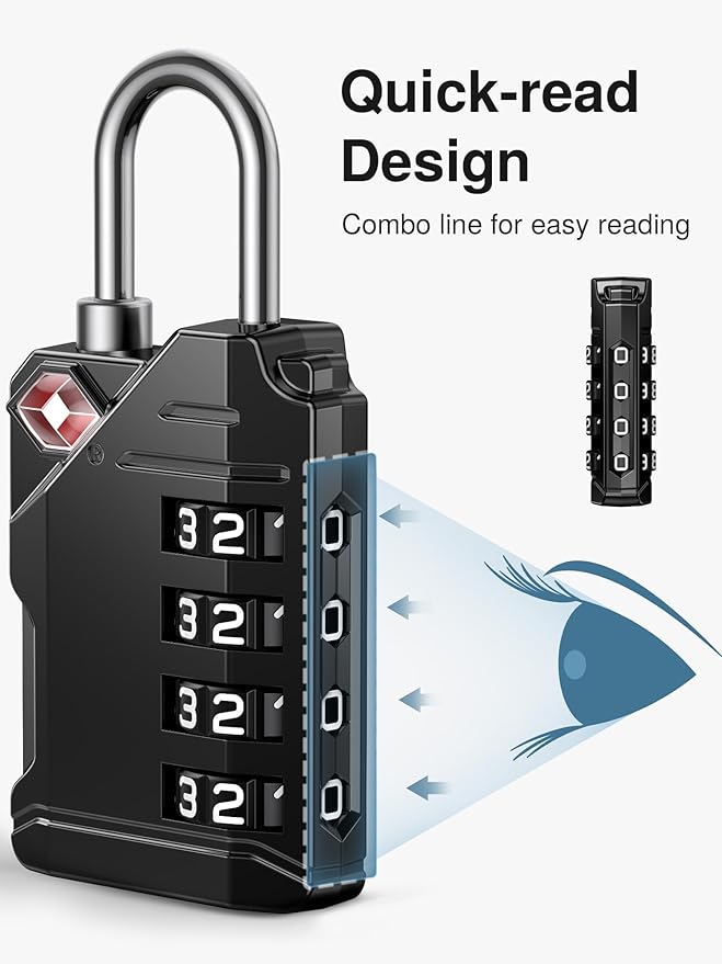 Puroma TSA Approved Travel Luggage Locks, 4 Pack Black 4 Digit Resettable Combination Code Lock with Zinc Alloy Body for Suitcase, Backpack, Laptop Bag, Gym Locker, Toolbox