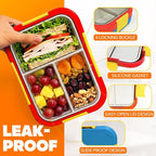 EASYFUN Bento Box Adult, Lunch Box, 3-Compartment Lunch Containers, Drop-Proof, Dishwasher Safe & Made with BPA-Free Materials (Red blue)