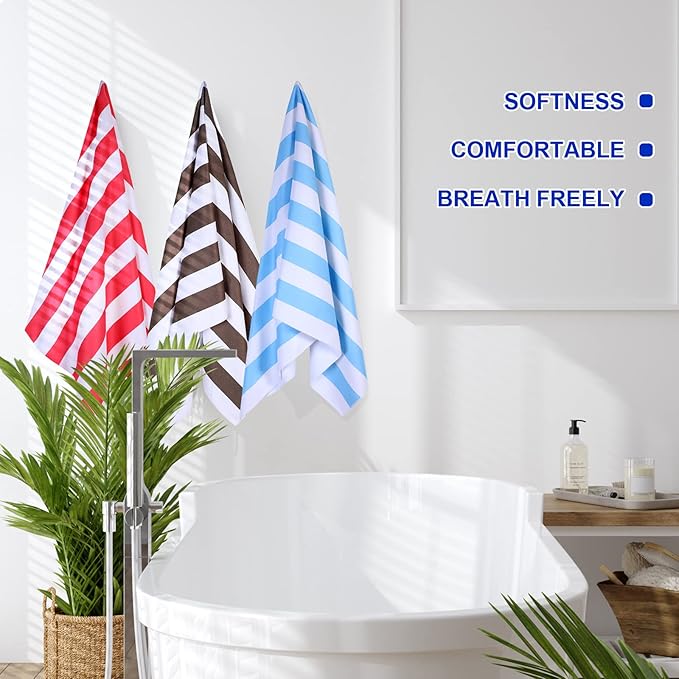 EBOOT 10 Pack Oversized Beach Towel Set Extra Large Pool Towels Microfiber Quick Dry Swim Blanket for Adult Women Men Face Hand Body Bath Travel Pool(Bright Color,28 x 59 Inch,Cabana Stripe)