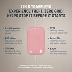 Zero Grid RFID Family Passport Holder for up to 6 Passports, Large Zippered Wallet for Men & Women, Fits Cards, Cash, ID, Sim Card; Premium & Compact Travel Document Holder - Rose Pink