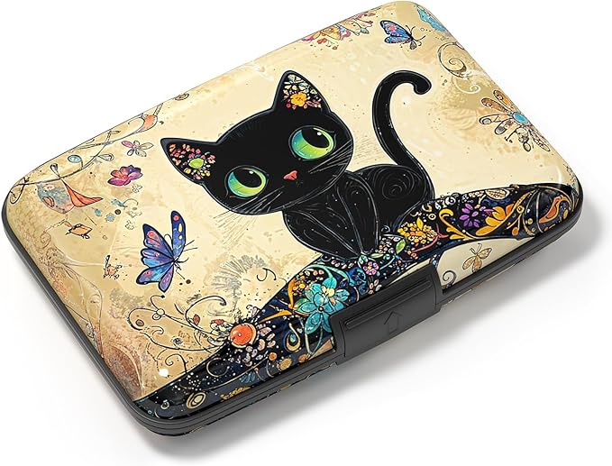Credit Card Holder, Mini Aluminum Card Wallet RFID Blocking Slim Metal Hard Card Case for Women Men, Cat on Branch