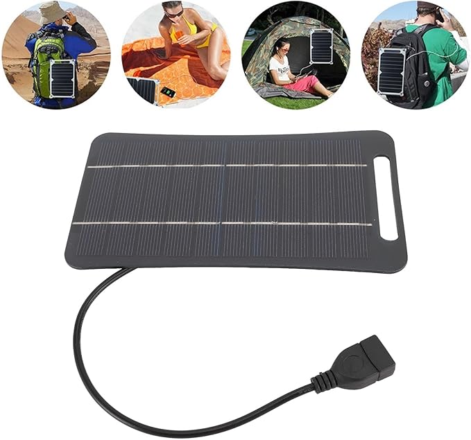 Hilitand 5W 5V USB Solar Panel Charger, Portable Monocrystalline Silicon Handheld Solar Panel for Camping Travel Outdoor (Black)