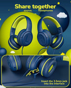 awatrue Kids Headphones for School Travel, 85/94dB Safe Volume Limit, 3.5mm Jack, HD Mic, Portable Wired Headphone with Shareport, Stereo Sound On-Ear Headphones for Toddler Kids Girls Boys Bluegreen