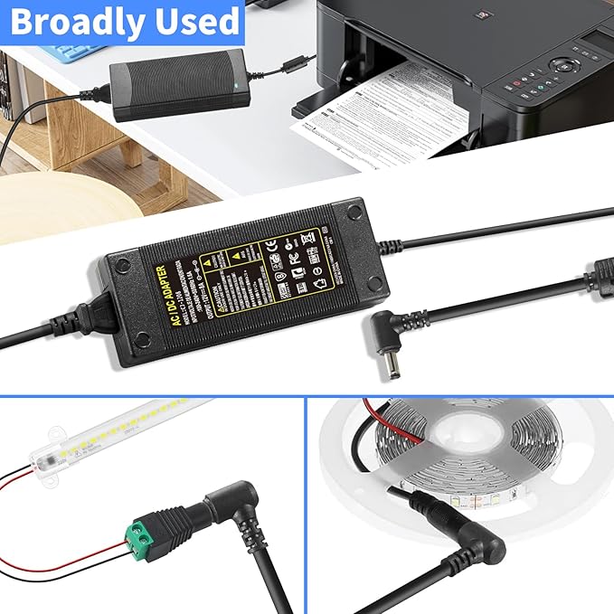 12V 8A Power Supply 96W 100V~240V AC to DC Adapter Converter Transformer,12 Volt 8 Amp 7A 6A 5A 4A 3A Power Supply Adapter with 5.5mm x 2.5mm/2.1mm Output Jack for 12V LED Strip Light Camera Printer