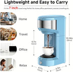 Single Serve Coffee Maker, 2 in 1 Brewer for K Pod & Ground Coffee, 90s Rapid Brew 6 to 14oz Capacities with Auto Shut Off, Small Compact Design for Home Office Travel Camping-Blue