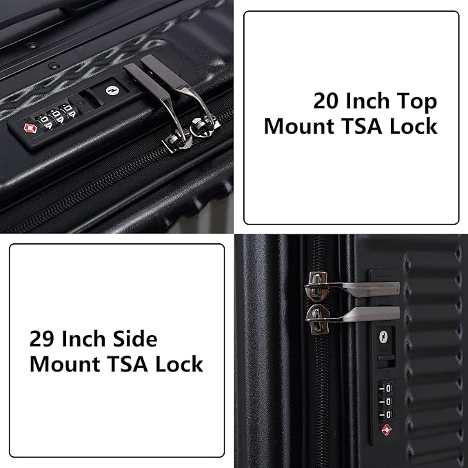 Kaleenie 2 pieces 20/29 Aluminum Frame Carry On and Checked Luggage Set with Side Opening, Lightweight Hardshell ABS+PC Trunk Suitcase with TSA Lock, 360° Universal Wheels & Adjustable Handle, Black