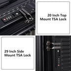 Kaleenie 2 pieces 20/29 Aluminum Frame Carry On and Checked Luggage Set with Side Opening, Lightweight Hardshell ABS+PC Trunk Suitcase with TSA Lock, 360° Universal Wheels & Adjustable Handle, Black