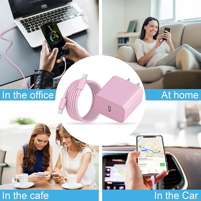 MYBEER iPhone 17 16 15 Charger Fast Charging, [ETL Certified] 2 Pack 10FT USB C Charger Cable with 20W Type C Fast Charging Block for iPhone 17/17 Pro/17 Pro Max/16/16 Pro/16 Pro max/16 Plus/15（Pink）