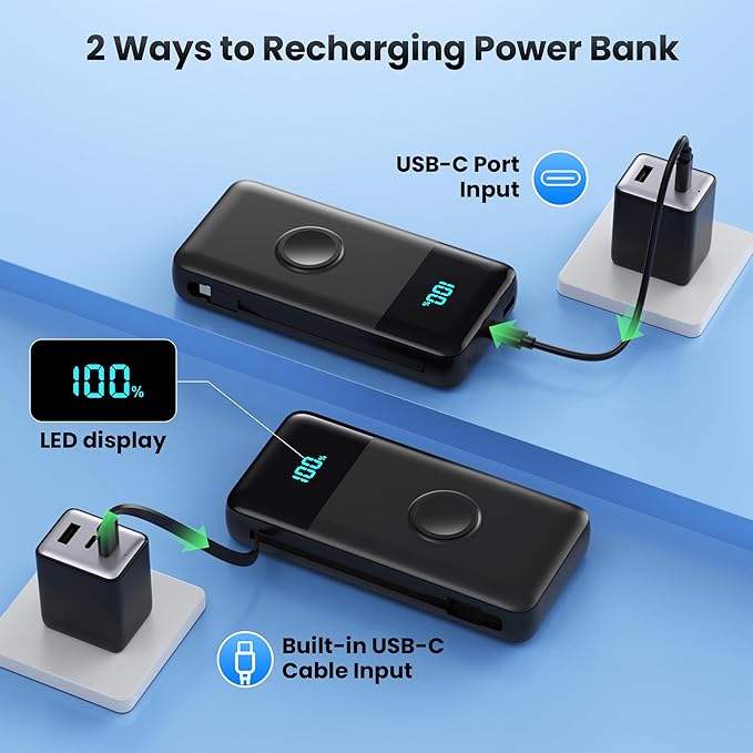 Portable Charger 40800mAh for iPhone with Built-in Cable and iWatch Charger, 25W PD Fast Charging USB C Power Bank,Travel Camping Essentials Battery Pack for iPhone 17/16/15/14/13,Android,Apple Watch