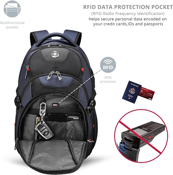 Swissdigital Design Travel Backpack for Men with Apple Find My, Laptop Backpack with USB Charging Port, RFID Protection, Add-A-Bag System - Travel Backpack for Men-Finder Color Random | SD803BT013-12