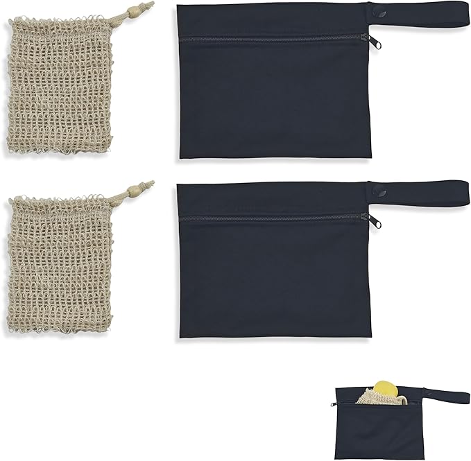 2set Travel Soap Bar Case - 2 Soap Bags & 2 Foaming Nets,Waterproof & Leakproof Soap Bag With Natural Cotton-Linen Soap Foaming Net,Portable Quick-Dry Waterproof Soap Bag for Travel & Camping,Black