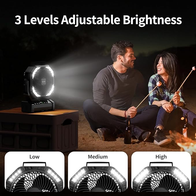 Socool Camping Fan with Light, 20000mAh Rechargeable Battery Fan with Remote, 112Hrs & 8 Speeds, Digital Display, Timer, Auto Oscillation, 270° Pivot & Hook for Outdoor Tent, Hurricane, Power Outage