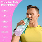 Sahara Sailor Water Bottle, 32/25/17oz Durable and Leakproof Water Bottles Motivational with Time Marker, Tritan, BPA Free, Wide Mouth with Easy Clean Brush for Gym, Travel, School, Office (1 Bottle)