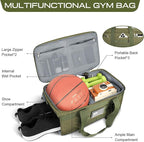 ETRONIK Gym Bags for Men Women, Military Duffle Bag Backpack with Shoe Compartment, 3 in 1 Carry on Bag Travel Backpack with Wet Pocket, Weekender Overnight Range Bag for Workout Football Gym, Green