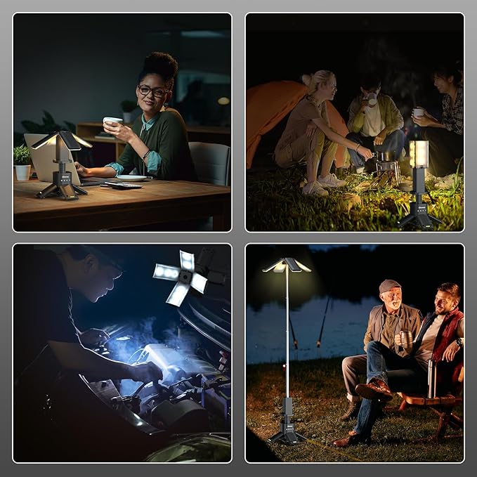 Clemas Telescopic Camping Lights Rechargeable 14000 mAh Led Multifunction Magnetic Lanterns Job Site Lighting Cordless Dimmable Camping Tent Lamp Portable Power Supply 6000LM IPX5 Waterproof