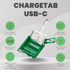 ChargeTab Emergency Portable USB-C Charger – Pre-Charged 3000mAh, Slim & Light, Up to 2-Year Shelf, Compatible w/iPhone 15/16 & Android USB-C Devices (10 Pack)