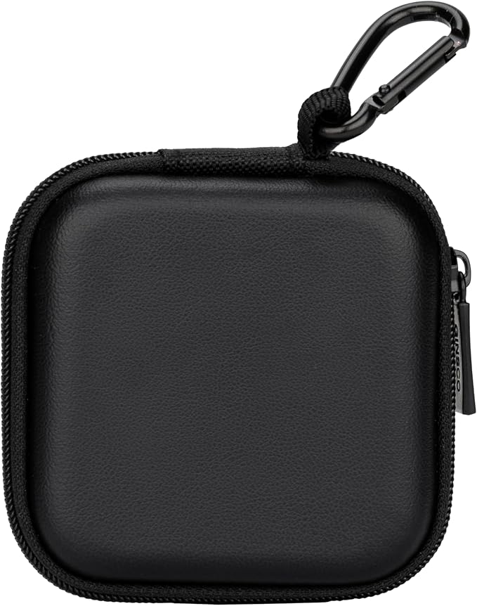 Ginsco Mini-Portable Hard Shell Square Earbuds Case for Apple EarPods/Samsung Galaxy Wired/Wireless Earbuds, Cell Phone Accessories Organizer with Carabiner for Earphones Tech Pouch, Black-PU
