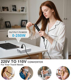 220V to 110V Voltage Converter US to Europe for Curling Iron and Hair Straighteners, Power Converter for European Travel Plug Adapter with 2 USB A & 2 USB C Ports (White)