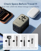MOMAX Universal Travel Adapter 70W GaN, 3 USB-C PD & 2 USB-A QC, International Power Adapter Outlet, 6-in-1 Wall Charger for Laptop, Phone, European Travel Plug Adapter for UK/US/AUS/JP
