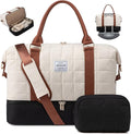 LOVEVOOK Travel Duffel Bag - Versatile Weekender Bag for Women, Puffer Carry On & Overnight Bag for Short Trips, Black/White/Brown