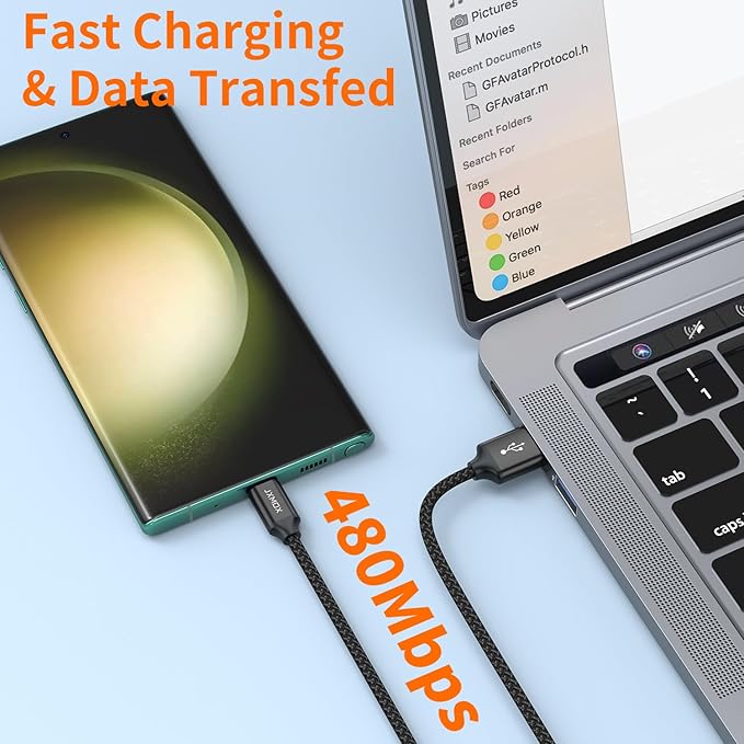 JXMOX USB C Cable,USB A to Type C 3A Fast Charging (10ft 2-Pack) Long Charger Cord Compatible with iPhone 15 16 Pro Max Plus,Samsung Galaxy S20 S10 S9 S8,Note 9 10,A50 A51 A60 A71,Moto Z2 Z3 (Black)