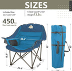 Colegence Oversized XL Padded Camping Chair Set of 2 Wide Heavy Duty Lawn Chairs Support 450 LBS Portable Folding Gaint Plus Camp Chair for Outdoor Outside Sports Baseball Soccer-Blue