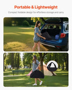 VEVOR Folding Camping Table, Portable Outdoor Lightweight Picnic Table, 600D Oxford Fabric Waterproof Canvas Travel Beach Tables, with 4 Cup Holders, Carry Bag, for Tailgating Camping Picnic, Black