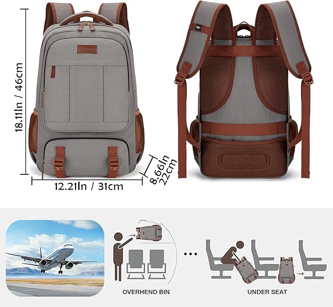 Tzowla Canvas Laptop Backpack, Bag for Men Women,Travel Work Rucksack Fits 15.6 Inch Laptop, Large Capacity Bookbag(Khaki- Grey)