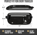 VENTURE 4TH RFID Money Belt for Travel with RFID Blocking Sleeves – Slim Hidden Travel Wallet & Passport Holder for Men & Women, Lightweight Anti-Theft Pouch to Protect Cash, Cards & Documents - Black