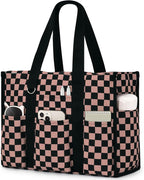 Becokan Large Tote Bag for Women Waterproof with 12 Pockets Top Zipper Closure Utility Teacher Nurse Bags for Work School
