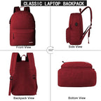 SUPACOOL Casual Laptop Backpack for Men and Women, Backpack with USB Charging Port(Garnet set)