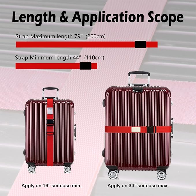Ultra Long Heavy Duty Luggage Straps for Suitcases/Uprights/Duffels/Bags, 79" Adjustable Travel Packing Belts for Cargo Safety, Sturdy Baggage Strap Belts Multi-Pack