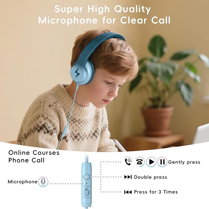 Candy Bila Kids Headphones, Wired Headphones for Kids Over Ear with Microphone, 85/94dB Volume Limiter Headphone for Girls Boys, Foldable Headphone for Learning & Entertainment, Gradient Green