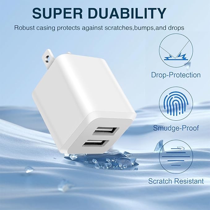 USB Wall Charger, Dual Port Cube Power Adapter Charger Plug Block Charging Box, Dual Port Wall Fast Charging Adapter, Compatible for i Phone 14 13 12 11，Milky White